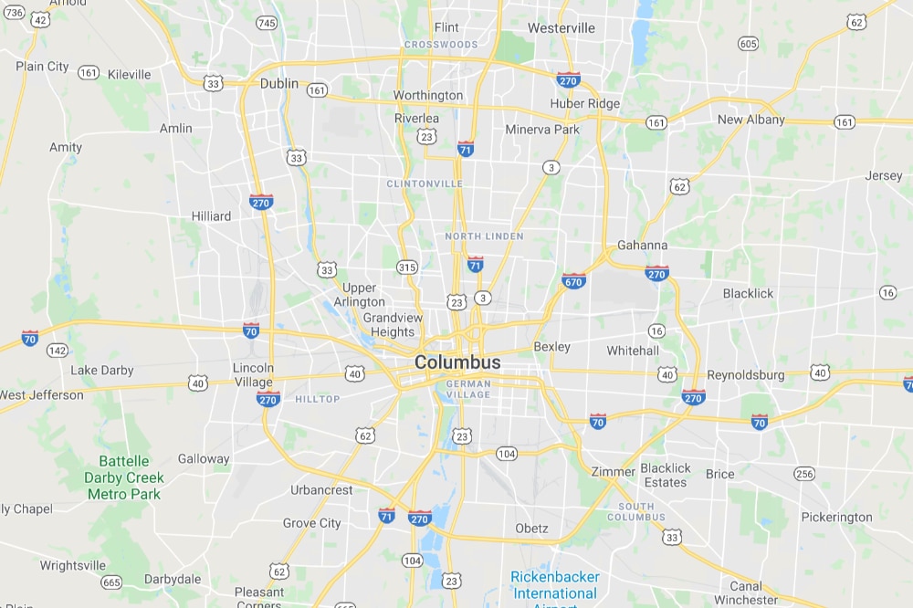map of Columbus, Ohio and surrounding areas