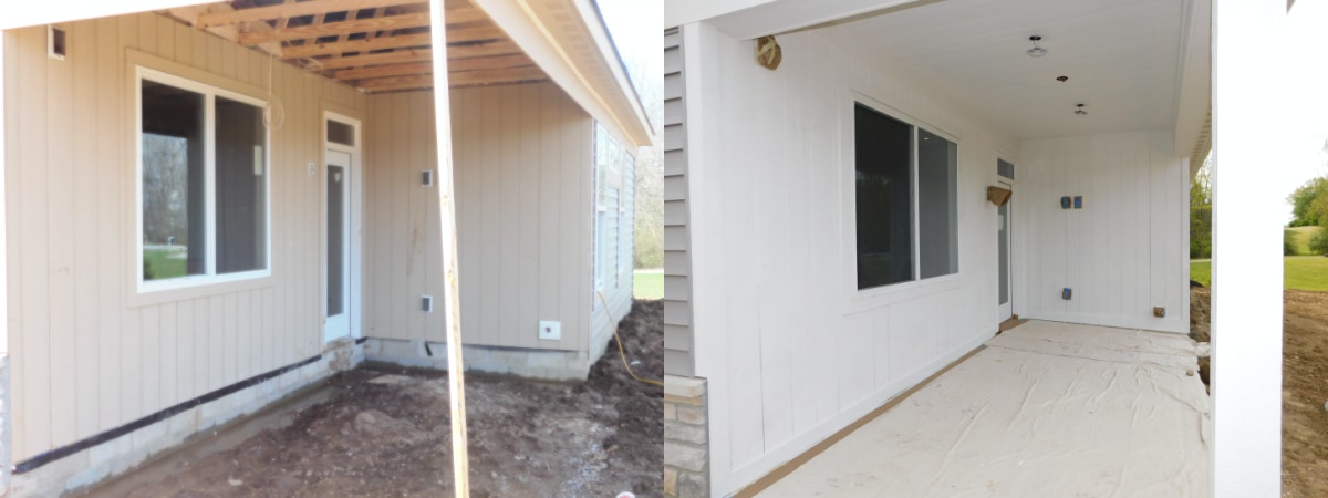 before and after of exterior porch painted white